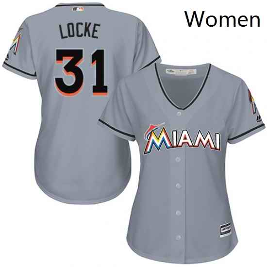 Womens Majestic Miami Marlins 31 Jeff Locke Authentic Grey Road Cool Base MLB Jersey
